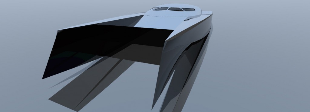 Vue de face de la maquette 3D du catamaran TGB 34